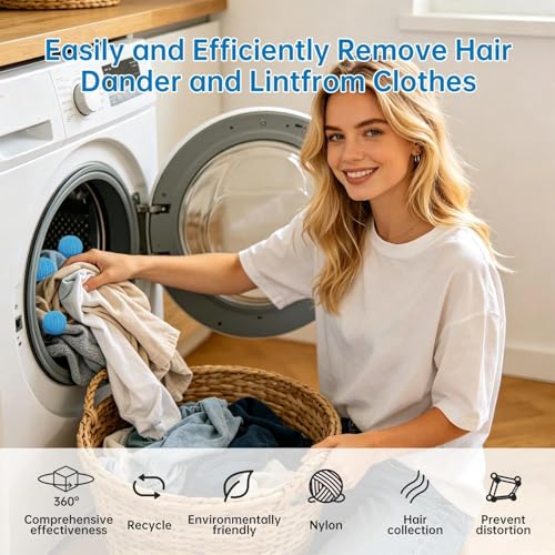 12 Pack Reusable Pet Hair Remover Laundry Balls, Safe for Washer & Dryer, Anti-Tangle Lint Catcher Balls for Dog Cat Hair, Clothes Bedding Blankets, Blue