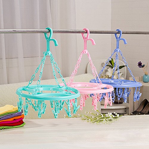 Round Plastic 18 Clips Underwear Scarf Laundry Clothes Drying Hanger Blue