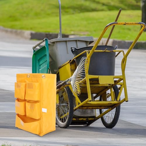 Janitorial Cart Bag Waterproof Canvas Cleaning Tote Large Capacity Cleaning Supply Bag for Housekeeping and Trash Collection - color: Yellow
