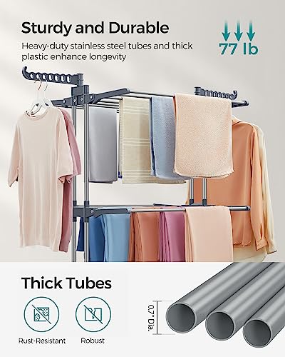SONGMICS 4-Tier Clothes Drying Rack, Foldable, Rolling, 66.6-Inch Tall - color: Dove Gray, style: 4-Tier