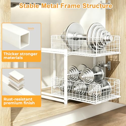 Under Sink Organizer, White 2-Tier Pull Out Cabinet Organizer - color: white