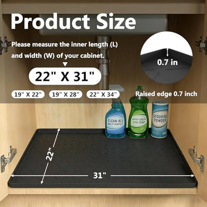 Mateeylife Under Sink Mat Kitchen Waterproof, Silicone Sink Tray 22"X31" - color: Classic Black, size: 22''W x 31''L