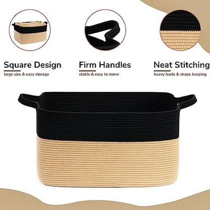 Goodpick Large Woven Blanket Basket, Rectangle, Black & Camel - color: Black Camel, size: Large(21.6"L x 14.9"W x 11.8"H)