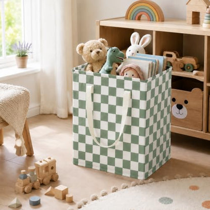 MAIZMZ 3 Pack Sage Green Storage Bins, 14.6"x12.6"x19.7" Waterproof Lining Laundry Baskets for Girls Room, Gifts - color: 3 pack sage green plaid