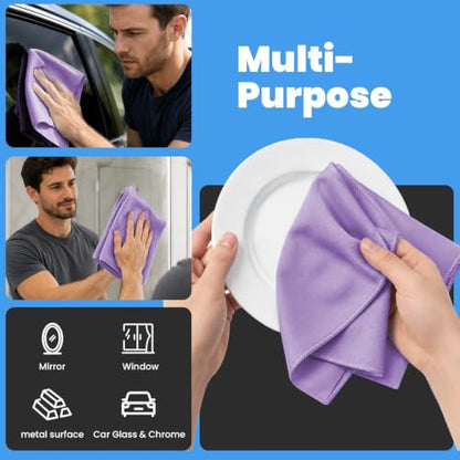 Puomue 12 Pack Microfiber Glass Cleaning Cloth, 10.8 Inch x 13.8 Inch, Lint Free Quickly Clean Windows, Mirrors, Glasses, Phone Screens, Camera Lenses, Purple - color: Purple