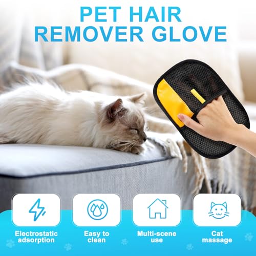 14 Pcs Pet Hair Remover Tool Set Including 2 Removal Gloves and 12 Laundry Catchers Reusable Pet Hair Remover for Furniture Car Couch Clothe Bedding