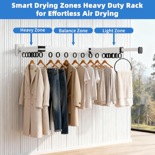 Wall Mounted Clothes Drying Rack, Foldable Laundry Drying Hanger Rack for Indoor & Outdoor Use - Laundry Rooms, Bathroom & Balconies (White) - color: White