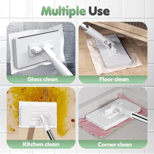 Wall Cleaner Mop for Hard-to-Reach Areas | Zero-Touch Cloth Changing | 39" Extendable Handle 360° Swivel Head Multi-Surface Dust Mop for Bathroom Wall Floor Gap Cleaning (1 mini mop+5 Cloths) - size: 1 mini mop+5 cloths