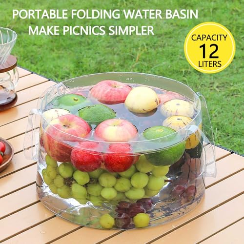 2-Pack Collapsible Bucket, 3 Gallon (12L) Portable Space-Saving Water Basin, Heavy-Duty Folding Pail with Sturdy Handle for RV Camping, House Cleaning, Car Washing & Ice Cooler