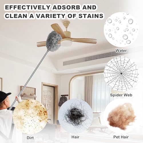 Storystore Ceiling Fan Cleaner Duster, Adjustable Microfiber Duster - color: Round&round-grey, size: 4.2FT