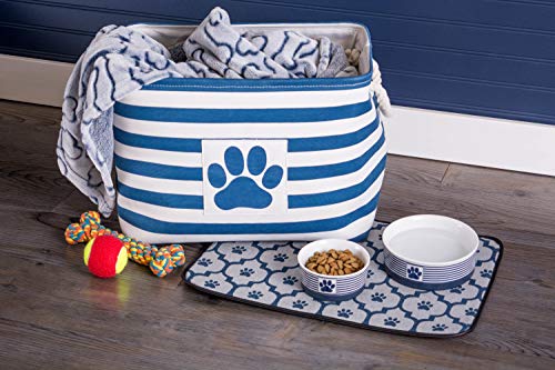 Bone Dry Pet Storage Collection Striped Paw Patch Bin, Large Rectangle, Navy - color: Navy, size: Large Rectangle