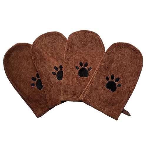 Penny & Niko Microfiber Pet Towel Mitts - Paw Cleaning and Drying Mitts/Gloves for Dogs and Cats (Brown, Standard - 4 Pack) - color: Brown, size: Standard - 4 pack