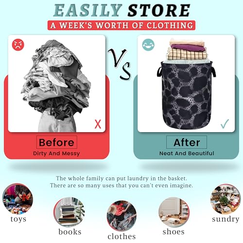 Grey Black Leopard Laundry Basket Oxford Cloth Hamper 18.9x16.5 Inch - color: Grey and Black Leopard Print