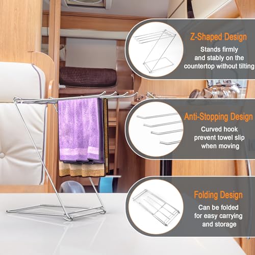 Kitchen Towel Holder Stand, 4-Arm Dish Towel Holder Countertop Towel Drying Rack for Bathroom, Free Standing Hand Towel Stand Washcloth Dish Cloth Drying Rack, Z-Shaped Folding Hanging Towel Bar Stand - size: 1 Pack