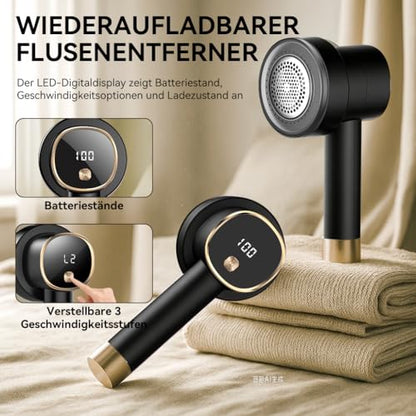 Rechargeable Fabric Shaver, 6-Leaf Blades, LED Display, 3 Speeds - color: Black
