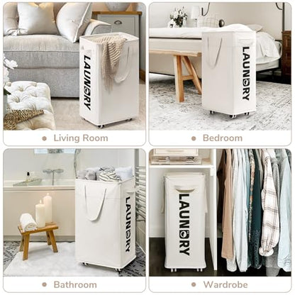 CHICVITA 75L Laundry Basket with Wheels & Handle 2-Pack, Wash Bags, White - color: White, size: 2-Pack 75L (15.7"L x 11.8"W x 24.8"H)