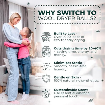 Chemical Free & Baby Safe! Reusable Wool Dryer Balls XL 6-Pack - Reduces Static, Cuts Dry Time, & Softens Naturally - color: Hamster & Friends
