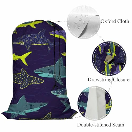 Swono Sharks Laundry Bags 28" x 40", Underwater Sea Life Pattern Versatile - Multi Use, Football Grid Oxford Cloth, Colorful - color: Sharks