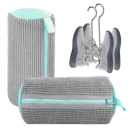 2 Pack Shoe Bag for Washing Machine - Shoe Washing Machine Bags & Drying Racks, Reusable Shoe Laundry Bag With Self-Locking Zipper, Fits All Shoes, 360°Deep Cleaning (Gray) - color: Gray
