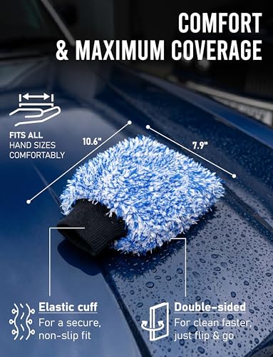 TAKAVU Car Wash Mitt, 2 Pack Microfiber, Scratch-Free (Blue) - color: Blue & White