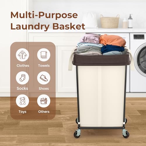 160L Rolling Laundry Basket with Wheels, Rolling Laundry Hamper with Wheels - color: Beige, size: 160L