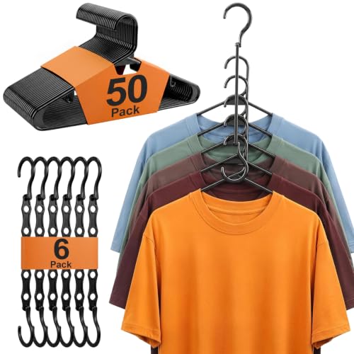 HOUSE DAY Space Saving Hangers 6 Pack with 50 Pack Plastic Hangers, Black - color: Black, size: 56 Pack