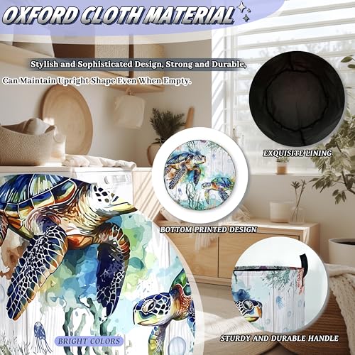 Ocean Sea Turtle Laundry Basket Oxford Cloth Foldable Hamper 18.9x16.5 Inch - color: Cute Blue Turtles Ocean Beach