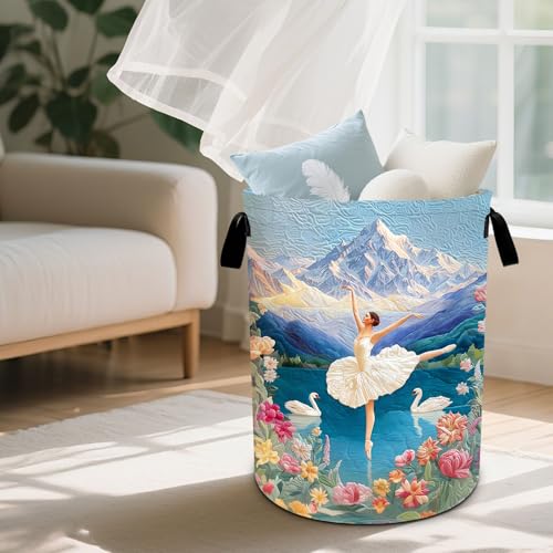 Ballet Print Laundry Basket Waterproof Laundry Hamper Foldable Laundry Bag with Handles for Bedroom, Bathroom, Office, Clothes Storage - color: Ballet Print