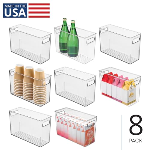 iDesign Tall Plastic Storage Bin with Handles for Fridge or Freezer - Set of 8 - Clear - Made in USA - style: Pack of 8