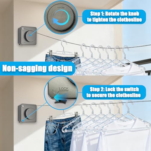 Retractable Clothesline Indoor Outdoor Non-Sag 16.2Ft Stainless Line(Gray) - color: Gray