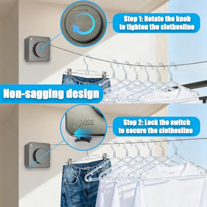 Retractable Clothesline Indoor Outdoor Non-Sag 16.2Ft Stainless Line(Gray) - color: Gray