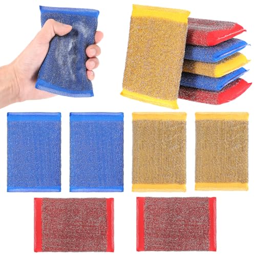 6 Pack Steel Wool Scrubber Sponges,Heavy Duty Stainless Steel Scouring Pads - color: 3 Colors