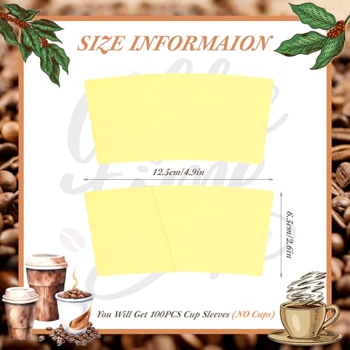 Disposable Coffee Cup Sleeves Corrugated Kraft Paper Coffee Cup Sleeves Holder Protective Insulated Heat Espresso ForHot Drinks 8-24oz (Yellow, 200 Pcs) - color: Yellow, size: 200 Pcs