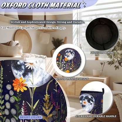 Moon Flowers Laundry Basket Oxford Cloth Hamper18.9"x16.5" - color: Full Moon Floral and Butterfly