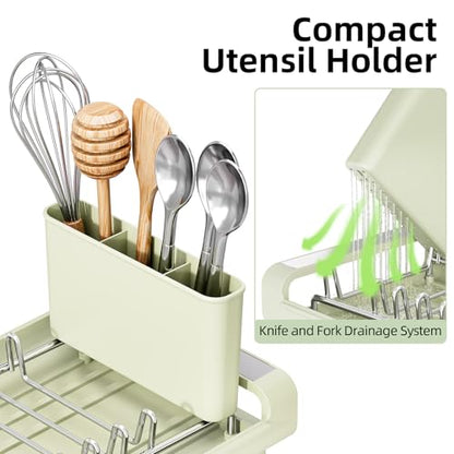 TOOLF Small Dish Drying Rack, Expandable and Space-Saving, Grayish Green - color: Soft Celery Green