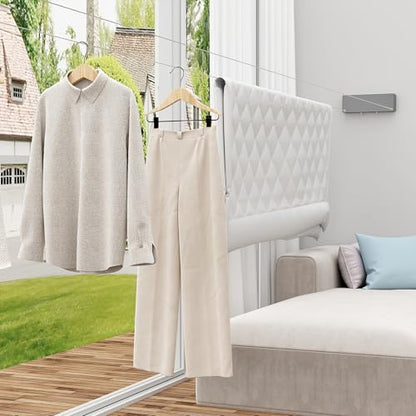 Retractable Clothesline Indoor, Non-Sagging Clothes line retracting Outdoor, Heavy Duty Wall Mounted Laundry Line Adjustable Stainless Steel for Laundryroom, Bathroom, 15.8 Feets Double Lines Grey - style: Gray