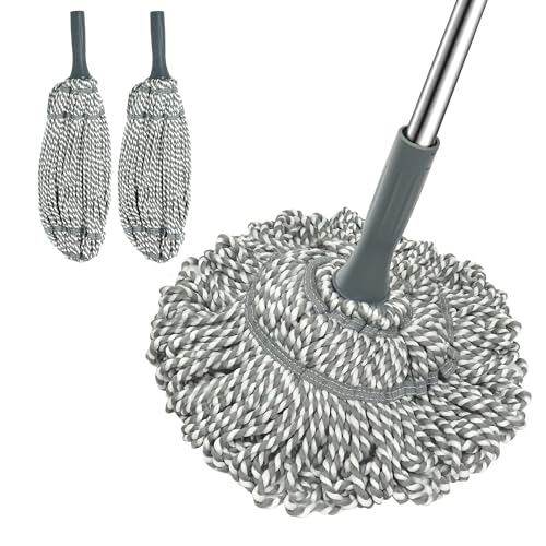 Self Wringing Mop Floor Cleaning Easy Squeeze Twist Mop,Gray-2Head - color: Gray- 2 Mop Head