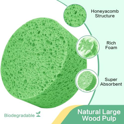 3-Pack Large Sponge, Kitchen Sponges, Handy Sponges, Cellulose Sponges, Dish Washing Sponge, Natural Sponge, Car Washing Sponge, Eco Friendly Sponge (Round, 4" X 4" X 2"), Green - color: B-green