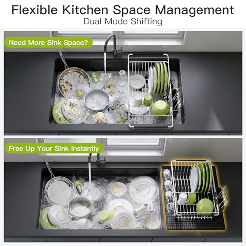 JASIWAY in Sink Dish Drying Rack with Mat, Cups and Utensil Holder - color: Silver, size: For 12"-30"w Sink, with Mat