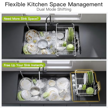 JASIWAY in Sink Dish Drying Rack with Mat, Cups and Utensil Holder - color: Silver, size: For 12"-30"w Sink, with Mat