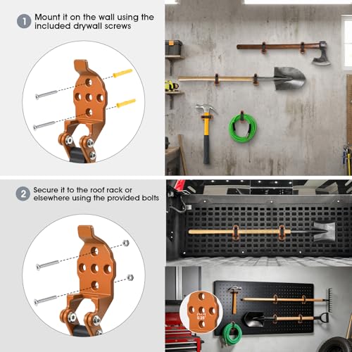 2 Pack Shovel Holder Wall Mount for Truck & Trailer, Adjustable Rubber-Coated Clamp for Shovel, Broom & Rake,Axe (0.6"–1.43"), Tool Holder for Overlanding, Off-Road, Work Truck & Garage,Orange - color: Orange, size: 2 Pack