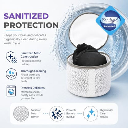 Laundry 360 Sanitized Mesh Wash Bra Bag for Delicates White Color | Protective Laundry Bag | Machine Washable Lingerie Net Bag - size: 1 Pack