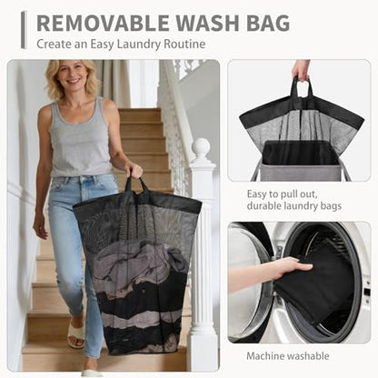 CHICVITA 100L Slim Laundry Basket with Wheels & Wash Bag, Light Grey - color: Light Grey, size: 100L (16.5"L x 12.6"W x 29.5"H)