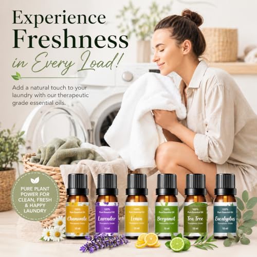 Essential Oils for Laundry, Dryer Balls & Diffusers | 60ml | 6 Pack of the Most Sought-After Scents for Aromatherapy | Lavender, Tea Tree, Eucalyptus, Bergamot, Lemon & Chamomile - color: Top 6 Essential Oil Set