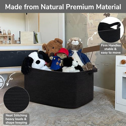 Goodpick Large Woven Rope Blanket Basket, Rectangle, Black, 75L - color: Black, size: Large(21.6"L x 14.9"W x 11.8"H)