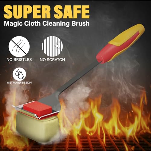 BBQ Grill Brush for Outdoor, Replacement Cleaning Head, Safe Steam Grill Cleaning Brush with Scraper, Non Metal Bristles for Cast Iron, Stainless-Steel Grates(RED) - color: Red