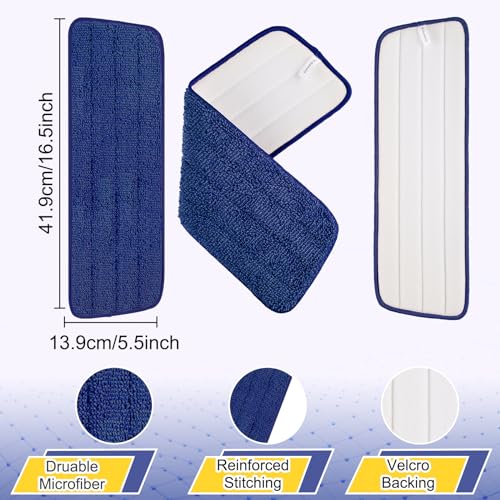 16.5 inch Reusable Mop Pads Microfiber Spray Mop Replacement Heads for Wet/Dry Mops Compatible with Bona Floor Care System (5 Pack) - color: Darkblue Mop Pads