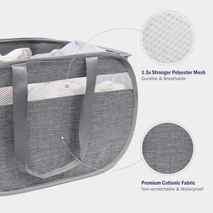 Collapsible Tear Proof Laundry Baskets with Dual Handles, Grey - color: Grey(Cationic)