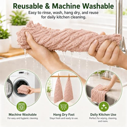 kimteny Microfiber Dish Cloths for Washing Dishes 24 Pack, Pink - color: Pink, size: 12 x 12 - 24 Pack