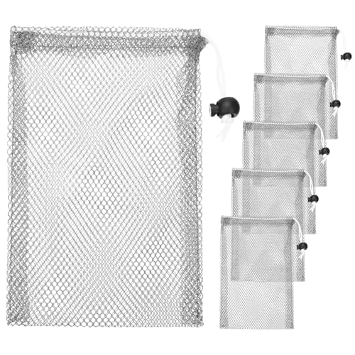 6 x 8 in Small Mesh Laundry Bags with Drawstring [6PCS] - Durable Mesh Bags with Cord Lock for Laundry & Soap &Small Balls - [Gray] - color: Gray